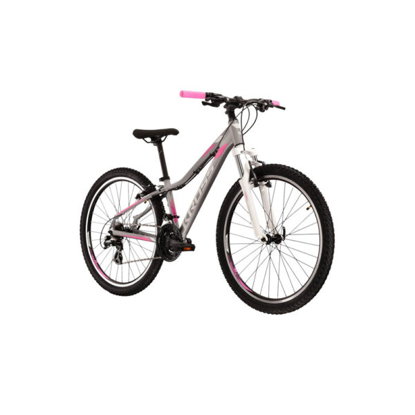 rower górski kross lea 2.0 dxs 15" (26") 2022 matowy srebrny biały różowy na ukos